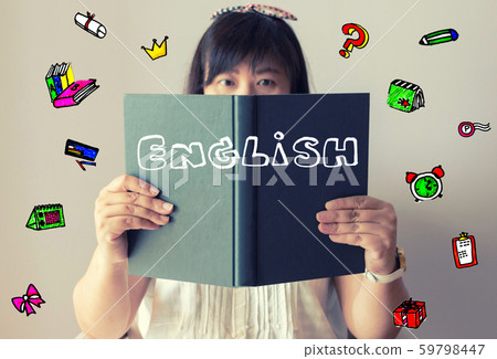 Thai girl holding book with illustrations flying 59798447