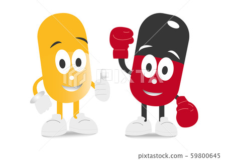 Red and yellow capsules characters with shadows. Red and yellow capsules characters with shadows. 59800645