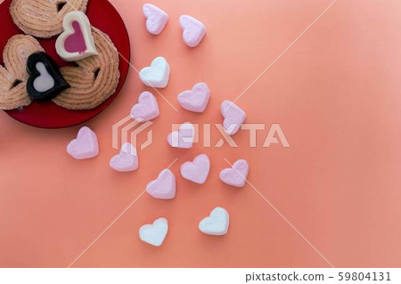 Breakfast for the beloved. Heart shaped cookies and sweets. Breakfast for the beloved. Heart shaped cookies and sweets. 59804131