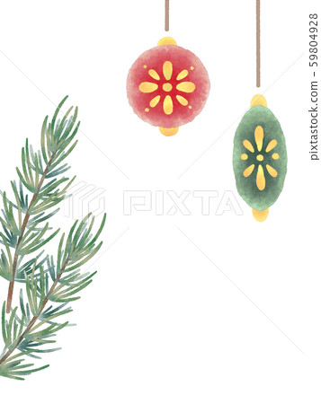 Fir tree and ornament watercolor illustration material 59804928