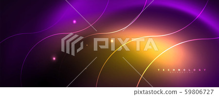 Shiny neon lights, dark abstract background with blurred magic neon light curved lines 59806727