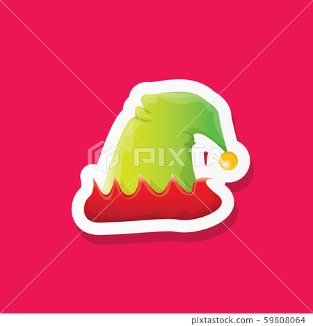 vector funky cartoon cute christmas elf hat isolated on pink background. vector kids colorful elf 59808064