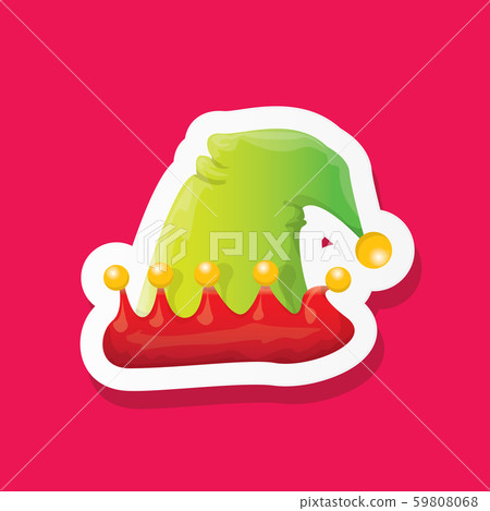 vector funky cartoon cute christmas elf hat isolated on pink background. vector kids colorful elf vector funky cartoon cute christmas elf hat isolated on pink background. vector kids colorful elf 59808068