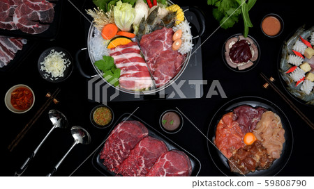 Top view of Shabu-Shabu in hot pot, fresh sliced 59808790