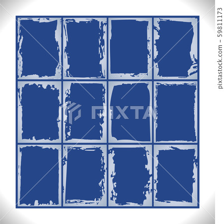 Set of Frosty Pattern Frames. Gray ice frost square frame template set on blue 59811173