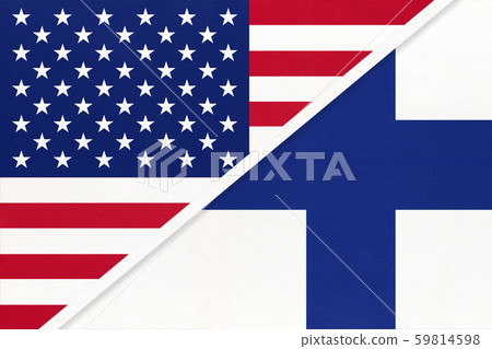 USA vs Finland national flag from textile. USA vs Finland national flag from textile. 59814598