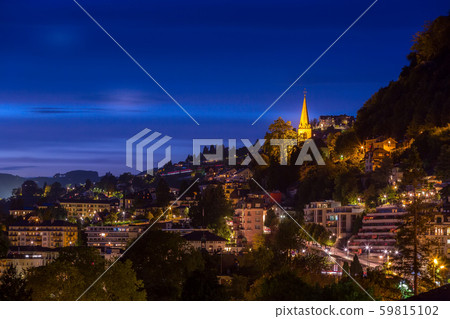 Switzerland, Montreux, night view with lake Switzerland, Montreux, night view with lake 59815102