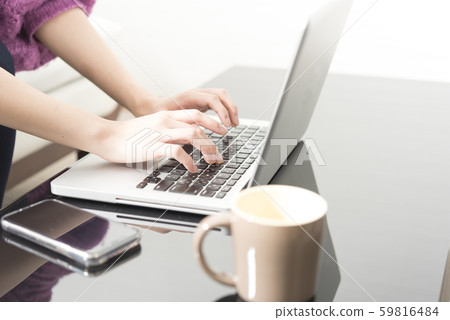 PC typing keyboard female working from home PC typing keyboard female working from home 59816484