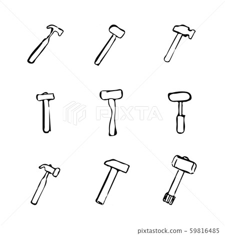 Set of several hammer icons. Drawn by hand. Set of several hammer icons. Drawn by hand. 59816485