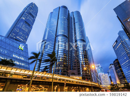 low angle view of modern office block buildings in Hong Kong. low angle view of modern office block buildings in Hong Kong. 59819142