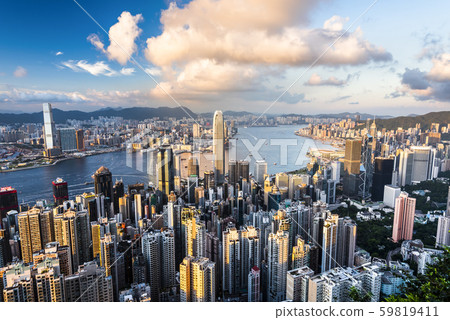 Hong Kong city skyline view from the Victoria peak. 59819411