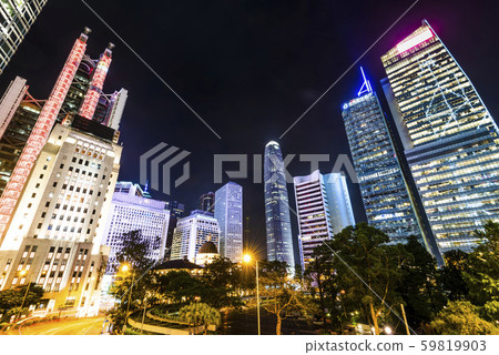 low angle view of modern office block buildings in Hong Kong. low angle view of modern office block buildings in Hong Kong. 59819903