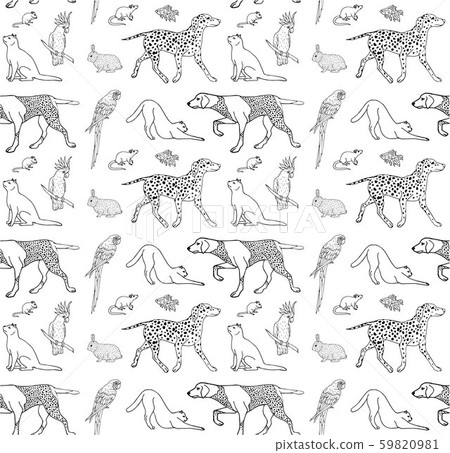 Vector seamless pattern of hand drawn pets 59820981