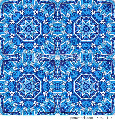 Gorgeous seamless vector pattern arabesque from blue and white oriental tiles, ornaments Gorgeous seamless vector pattern arabesque from blue and white oriental tiles, ornaments 59822107