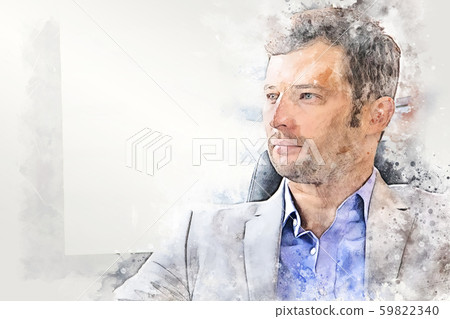 Abstract colorful shape on business man portrait on watercolor illustration painting background. 59822340