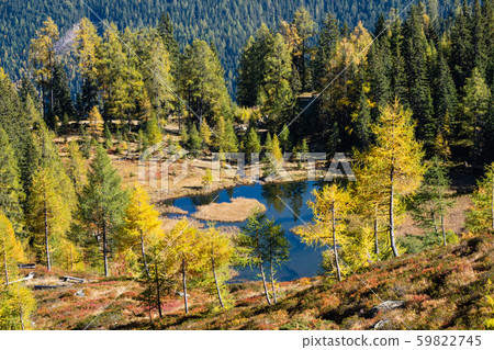 Calm autumn Alps mountain lake with clear Calm autumn Alps mountain lake with clear 59822745