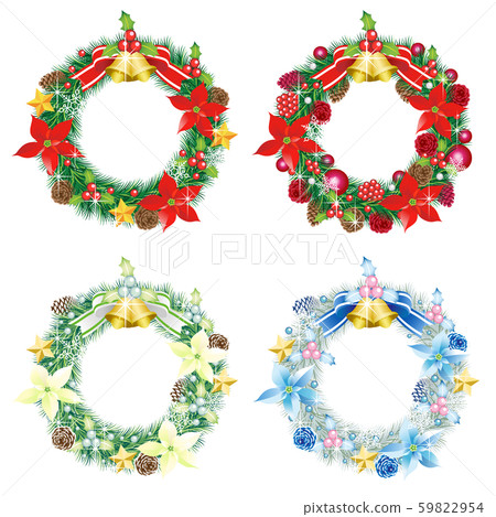 Christmas wreath 4 piece set white background Christmas wreath 4 piece set white background 59822954
