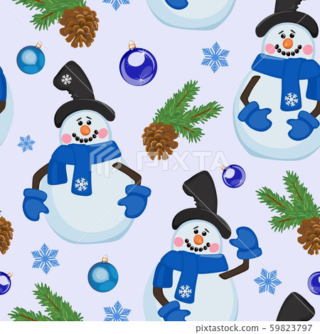 Seamless pattern of snowmen in hat and mittens.... - Stock Illustration ...