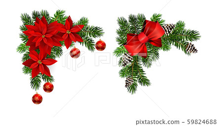 Christmas decorations with fir tree collection isolated 59824688