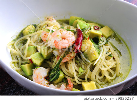 Shrimp and avocado pasta 59826257