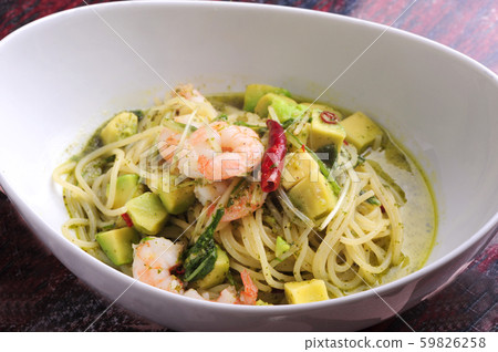 Shrimp and avocado pasta 59826258