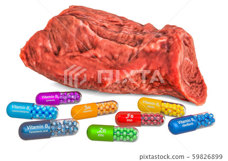 Vitamins and minerals of beef meat, 3D rendering 59826899