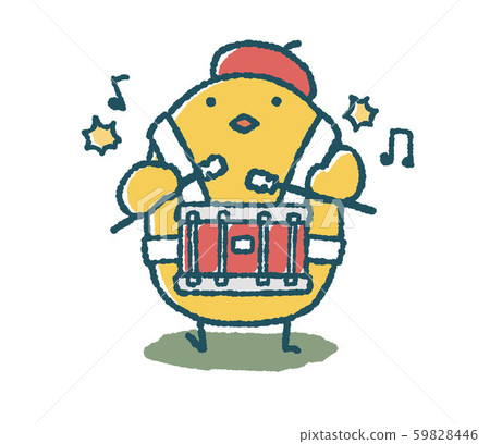A loose chick strikes a drum with a drum 59828446