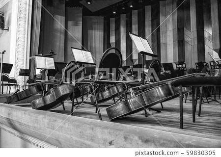 Musical instruments on the stage of the concert hall 59830305
