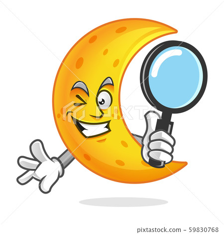 Search moon mascot holding magnifying glass, moon 59830768