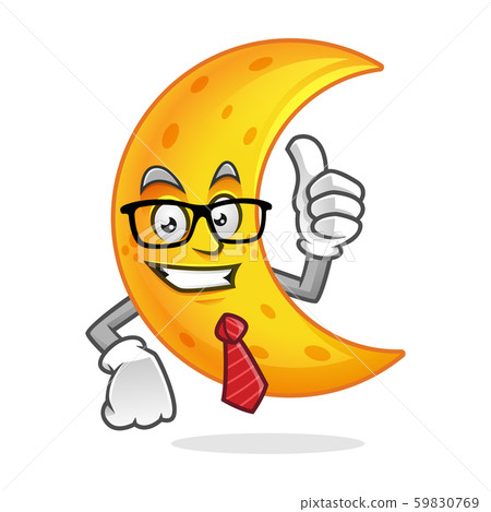 Businessman moon mascot wearing glasses and tie, 59830769