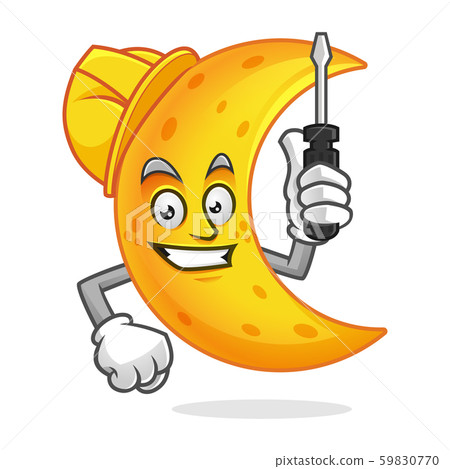 Worker moon mascot wearing hard hat and holding 59830770