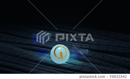 The gold start logo glass ball on black cables 3d rendering image for digital content. The gold start logo glass ball on black cables 3d rendering image for digital content. 59832842