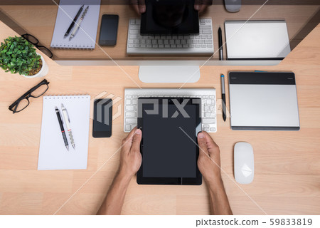 Top view office hand working with Tablet 59833819