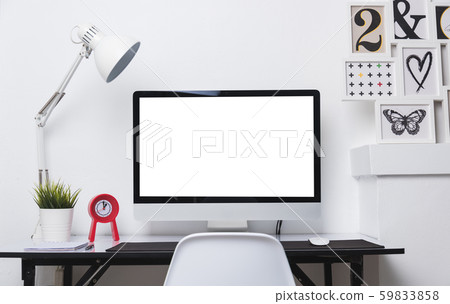 Computer blank white display with work desk 59833858
