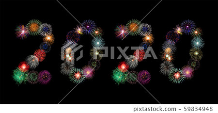 colorful fireworks of 2020  Arabic number for new 59834948