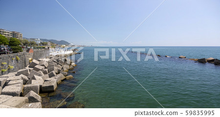 View of the Tyrrhenian Sea coast in Salerno, Italy. 59835995