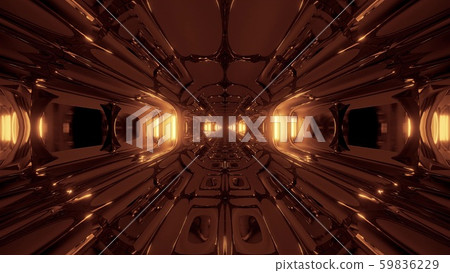 futuristix sci-fi alien space ship hangar tunnel corridor with nice reflections 3d illustration 3d 59836229