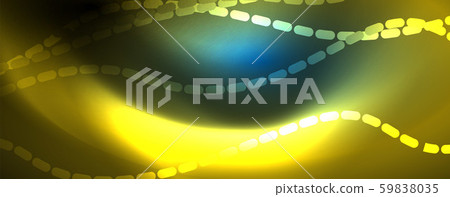Smooth wave lines on blue neon color light background. Glowing abstract wave on dark, shiny motion Smooth wave lines on blue neon color light background. Glowing abstract wave on dark, shiny motion 59838035