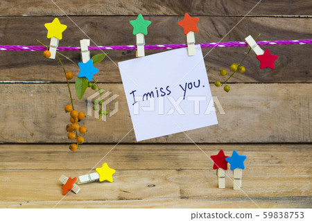 i miss you message card handwriting with colorful wooden star clips hang pink rope 59838753