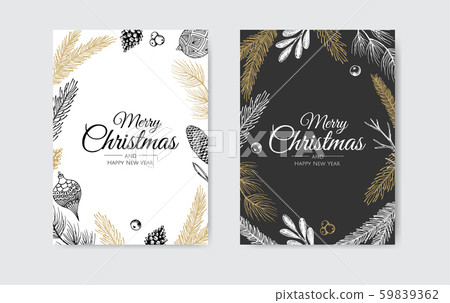 Christmas Poster set. Vector illustration of Christmas Background with branches of christmas tree. 59839362