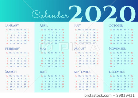 Creative 2020 wall calendar design. Week starts on Sunday. Vector editable template 10 EPS for poster, print, web 59839431