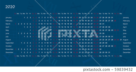 Wall calendar of 2020 year on navy blue background 59839432