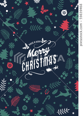 Merry Christmas Background with lettering design. Greeting card with Christmas elements, Vector 59839468