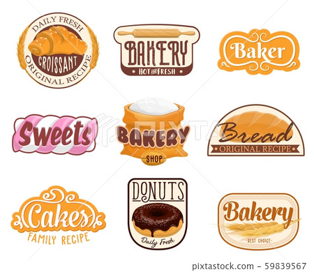 Bread bakery food products, pastry shop signs 59839567