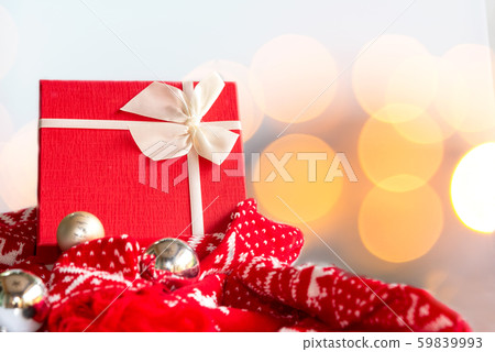 Merry Christmas. Red gift box with red sweater Merry Christmas. Red gift box with red sweater 59839993