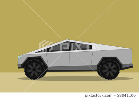 Flat vector illustration of polygon shape strange futuristic looking battery-powered off-road truck similar to electric cyber truck. 59841100