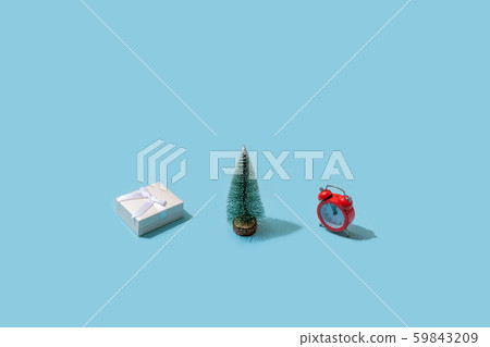 Trendy Christmas layout made with various winter on blue background. Minimal Christmas concept. 59843209