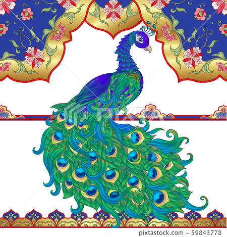 Peacock and eastern ethnic motif, traditional muslim ornament. Peacock and eastern ethnic motif, traditional muslim ornament. 59843778