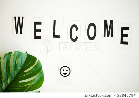 Welcome word written on white table. Copy space Welcome word written on white table. Copy space 59843794