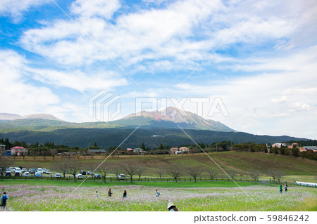Takachiho no Kirishima mountain range, view of Takachiho peak from Takachiho Farm Takachiho no Kirishima mountain range, view of Takachiho peak from Takachiho Farm 59846242